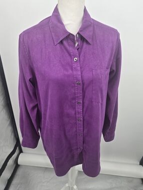 Chico's Design Purple Micro Suede LS Vintage Button-Down Shirt M (7724)